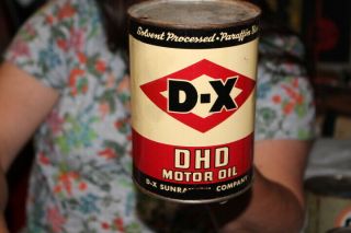 Vintage D - X Dhd Motor Oil 1 Quart Metal Can Gas Station Sign