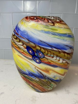 Large Vintage Hand Blown Millefiori Form Art Glass Vase