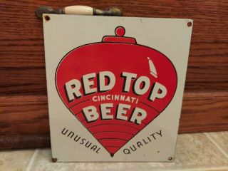 Vintage Red Top Beer Porcelain Sign Scarce