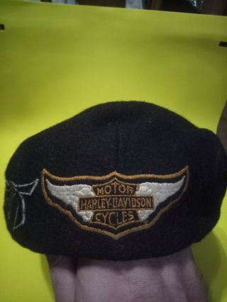 Vintage Harley Davidson Motorcycle Newsboy Cap Hat.  Wool With Leather Brim Sz L