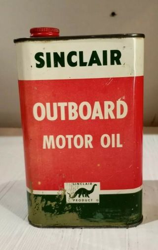 Vintage Sinclair Outboard Motor Oil 1 Quart Tin Can W/dinosaur The Front Of Can.