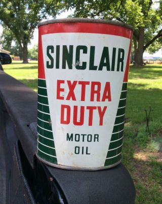 Vintage Sinclair Extra Duty Motor Oil Metal Can,  1 Quart,  Empty