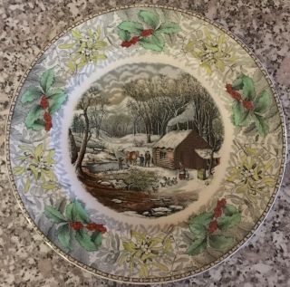 Vintage Adams A Home In The Wilderness Winter Scene Plate B.  Altman Co.  England