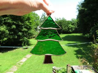 Vintage Leaded Stained Glass Sun Catcher - " Christmas Tree "
