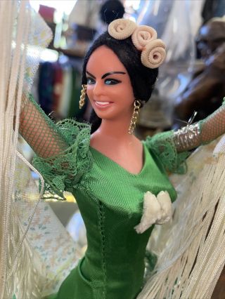 Vintage Marin Chiclana Spanish Doll Flamenco Dancer Green Gown Single 12” 2