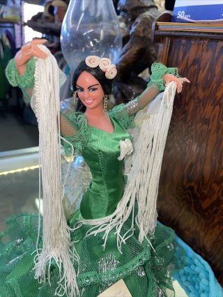 Vintage Marin Chiclana Spanish Doll Flamenco Dancer Green Gown Single 12” 3