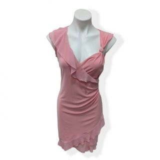 Vintage 90s Y2k Guess Dress Size Medium Pink Ruffles Sleeveless Faux Wrap