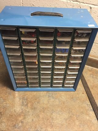 Vintage Akro - Mils 50 Drawer Metal Parts Cabinet Switches Capacitors Trim Pots