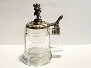 Vintage Chuck E Cheese Pizza Time Theatre Mini Glass Stein 4 " W/ Pewter Lid 1983