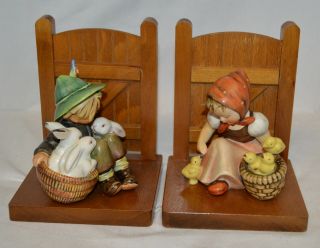 Vintage Hummel Bookends 61/a & 61/b " Playmates " & Chick Girl Tmk 2 Full Bee
