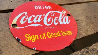 Old Vintage Coca - Cola Porcelain Advertising Wood Door Gas Station Metal Sign