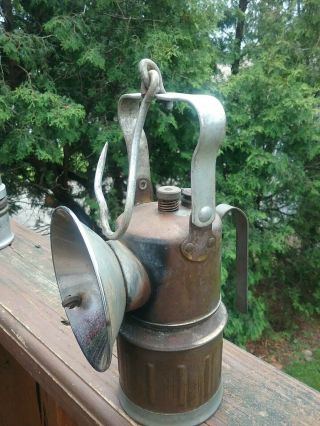 Vintage Justrite Miner Carbide Miners Lamp With 2 Hooks And 1 Handle