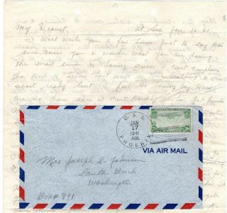 1941 Uss Phoenix Clipper Cover,  Letter Pearl Harbor Hawaii
