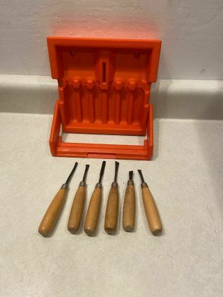 Vintage Millers Falls 6 Piece Wood Carving Tool Set With Wall Mount Case