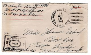 Wwii Oct 1944 3rd Infantry Division Cover Apo 3 France 15th Infantry Censored