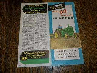 Vintage The John Deere Model " 60 " Standard Tractor Brochure,  1953