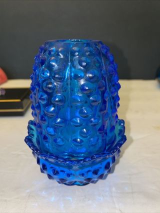 Vintage Fenton Colonial Blue Hobnail Fairy Lamp 4.  75”lx2.  75”w.  Stunning