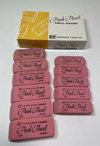 Vintage Eberhard Faber Pink Pearl Pencil Erasers 100,  101 Double Bevel 11