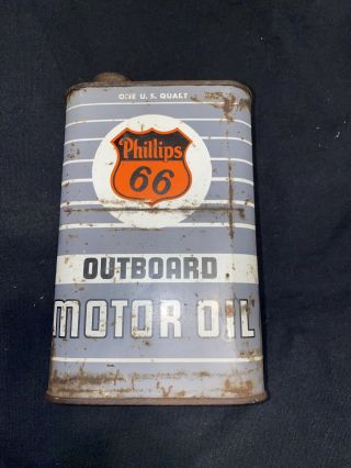 Vintage Phillips 66 Outboard Motor Oil Metal Quart Can