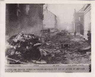 Orig Wwii Signal Corps Photo Destroyed German Vehicles Rubble Troyes France 155
