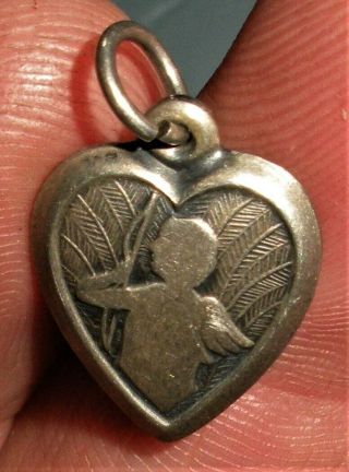 Antique World War 2 Ww2 United States Cupid Heart Sterling Silver Charm Vafo