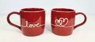 Set Of 2 Starbucks Red Love And Double Heart 12 Oz Mugs,  Bone China,  2010