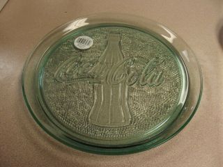 Coca Cola Coke Bottle Round Clear Green Glass 13 " Serving Tray Plate Platter