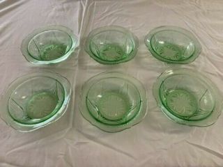 Set Of 6 Vintage Hazel Atlas Glass Green Royal Lace Small Bowls