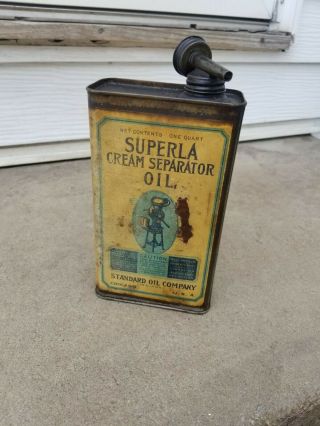 Vintage Superla Cream Seperator Oil Can Standard Oil Company 1 Quart