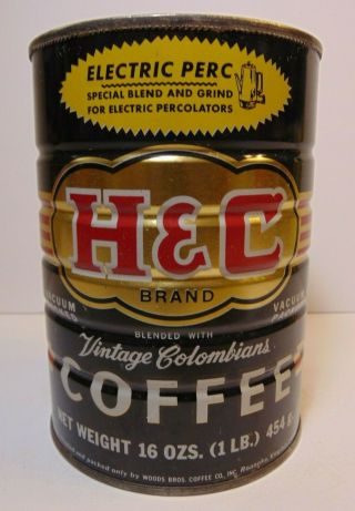 Old Vintage 1960s H And C H&c Coffee Graphic 1 Pound Coffee Tin Roanoke Virginia