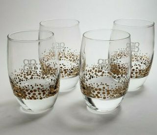 4 Baileys Irish Cream Gold Dot Confetti Etched Rocks Low Ball Glasses Barware