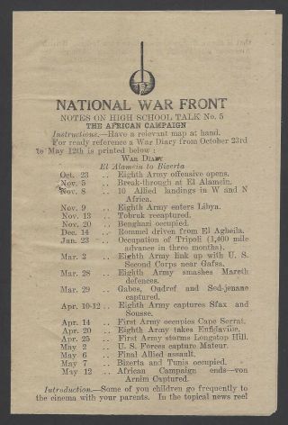 India 1943 Ww2 National War Front Propaganda Leaflet The African Campaign
