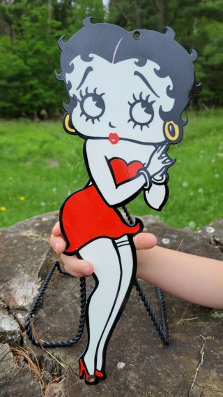 Vintage Old Betty Boop Cartoon Character Porcelain Heavy Metal Gas Station Sign