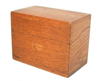 Vintage Golden Oak Wood Index Recipe Card File Box,  Dovetail,  Holds 3 " X 5 " Cards