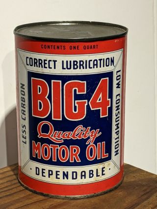 Vintage Big 4 Quality Motor Oil 1 Quart All Metal Can