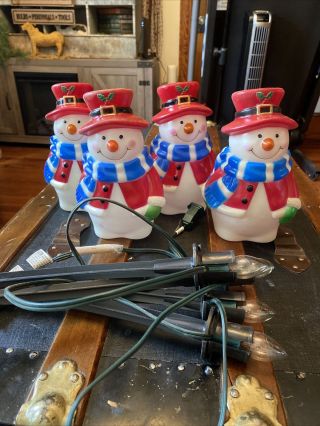 Vintage Christmas Blowmold Snowman Set Of 4 Stake Lights