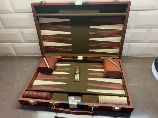Vintage Skor - Mor Backgammon Game Set In Faux Leather Folding Case