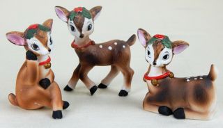 Set Of 3 Vintage Ucgc Bone China Christmas Holiday Festive Deer Figurines