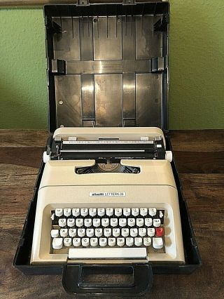 Vintage Cream Olivetti Lettera 35 Portable Typewriter & Hard Plastic Black Case