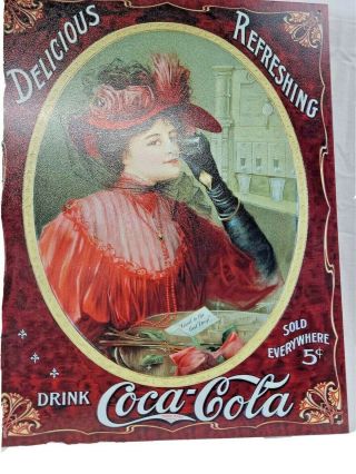 Drink Coca - Cola Coke Vintage Soda Pop Metal Sign Victorian Red Dress 12.  5 " X 16 "