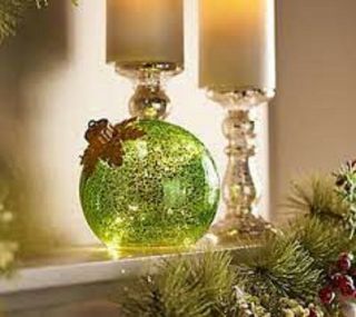 Illuminated 6 " Green Glass Holiday Ornament By Valerie Parr Hill