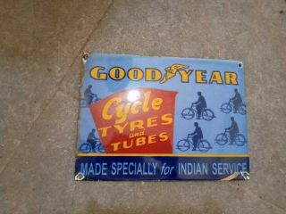Porcelain Goodyear Cycle Tyres Enamel Sign Size 10 " X 7 " Inches