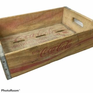 Vintage Enjoy Coca Cola Wooden Crate Red 12 16 Ounce 1970s Wood Case
