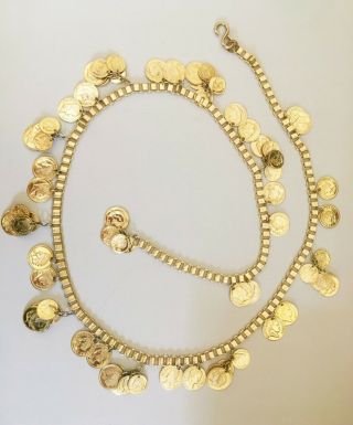 Vintage Waist Chain Or Belt Gold Tone Dangling Coins Exotic Belly Dancer Dancing