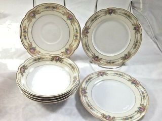 Vintage Black Knight Rose Design Porcelain Selb Bavaria Saucer Bowl Salad Plates