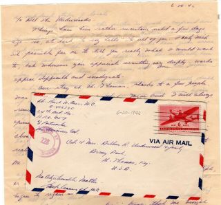 Wwii Hawaii June 1942 Apo 957 Schofield Barracks Cover Provisional Censor Letter