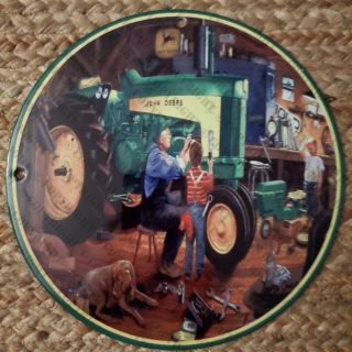 Vintage Porcelain John Deere Tractor Farming Family Barn Man Cave Garage Sign