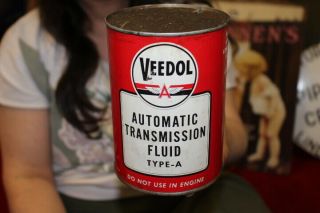 Vintage Veedol Automatic Transmission Fluid Oil 1 Quart Metal Can Sign