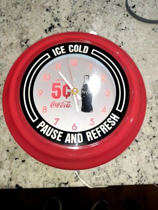 Vintage Coca Cola Drink 5 Cent Ice Cold Pause And Refresh Light Up Wall Clock