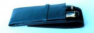 Vintage Soft Leather Pen Case,  Black,  For 2 Pens,  Germany,